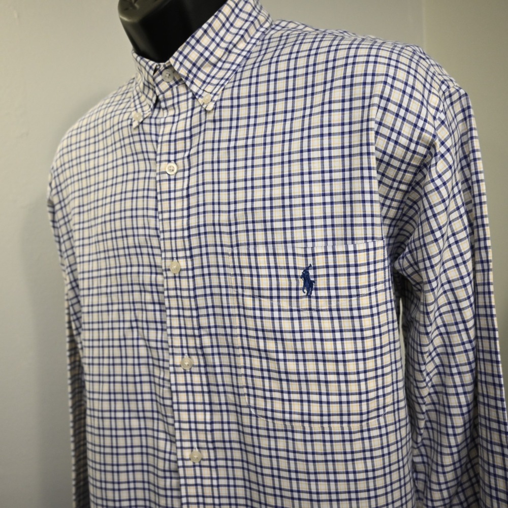 Polo Golf Ralph Lauren Dress Shirt Tilden Plaid Long Sleeve Button Up Men Medium